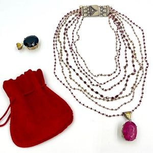 SaFia Day Multi 7 Strand Necklace Ruby Garnet Quartz 925 Silver Extra Pendant